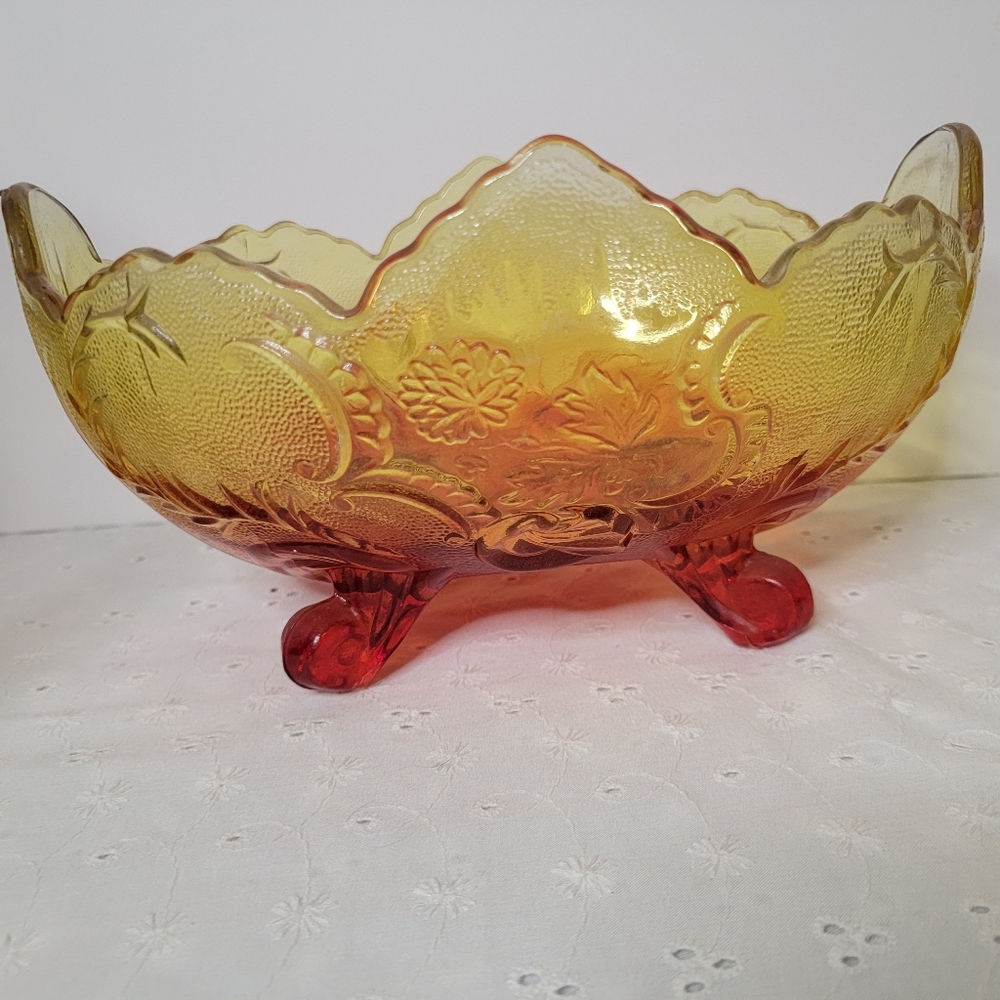 Vintage Jeanette Amberina Glass Footed Bowl